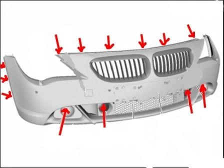 Schéma de fixation du pare-chocs avant de la BMW Série 6 E63 (E64)