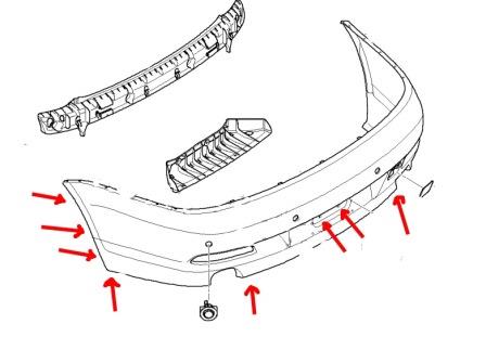 Diagrama de montaje del parachoques trasero BMW serie 6 E63 (E64)