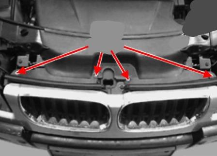 Diagrama de montaje del parachoques delantero del BMW X3 (E83)