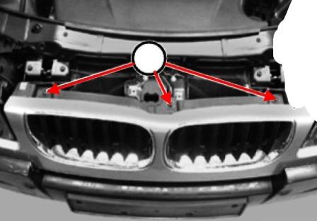 схема крепления переднего бампера BMW X3 (E83)