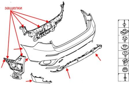 Diagrama de montaje del parachoques trasero del BMW X6 (E71)