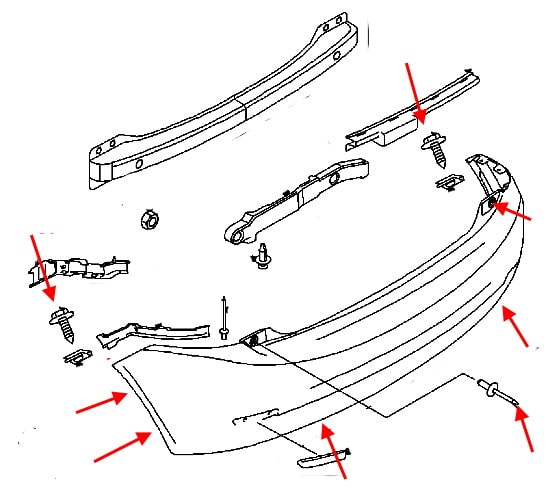 Diagrama de montaje del parachoques trasero Ford Fiesta (2002-2008)
