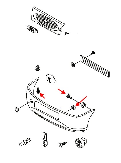 Front bumper mounting diagram Ford Fiesta (1995-2002)
