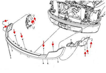 Befestigungsschema der vorderen Stoßstange Ford F-150 (2009-2014)