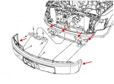 Front bumper mounting diagram for Ford F-150 (2009-2014)