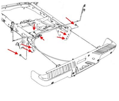 Rear bumper mounting diagram for Ford F-150 (2009-2014)