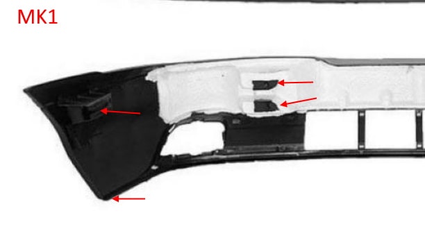 Puntos de fijación del parachoques delantero del Ford Mondeo Mk1