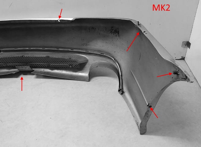Puntos de fijación del parachoques trasero del Ford Mondeo Mk2