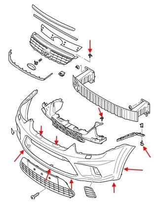 the scheme of mounting front bumper Ford C-Max 1 (Focus)