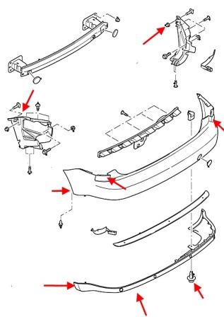 diagrama de montaje del parachoques trasero Ford C-Max 1 (Focus)