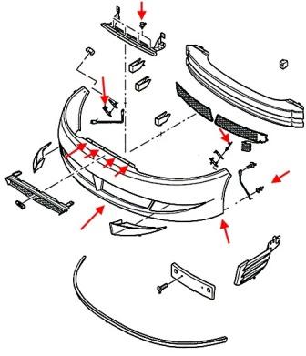 Diagrama de montaje del parachoques delantero del Ford Cougar