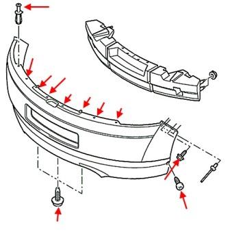 the scheme of fastening the rear bumper of the Ford Cougar