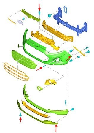 Diagrama de montaje del parachoques delantero Ford EcoSport