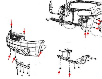 the scheme of mounting front bumper Ford Escape (2001 - 2007 onwards)