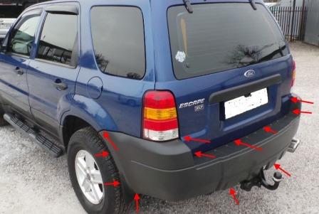 the attachment of the rear bumper Ford Escape (2001 - 2007 onwards)