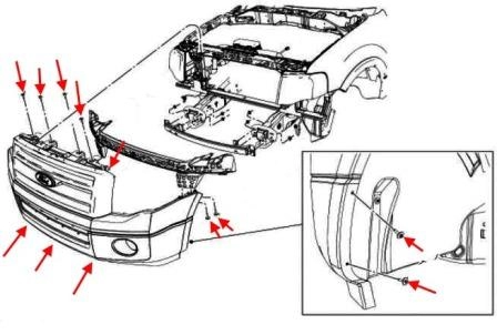 the scheme of mounting front bumper Ford Expedition III (after 2007)