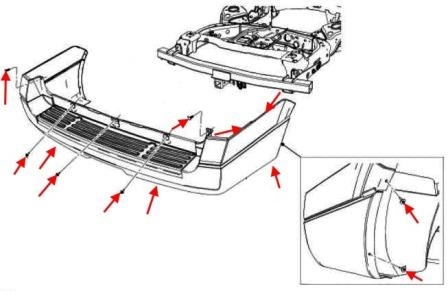 scheme of fastening of a back bumper Ford Expedition III (after 2007)