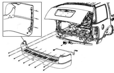 diagrama de montaje del parachoques trasero Ford Explorer IV (2006-2010)