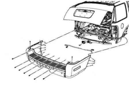 схема крепления заднего бампера Ford Explorer IV (2006-2010)