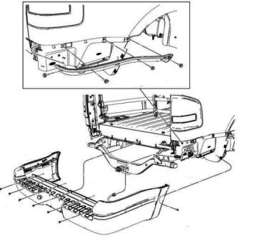 diagrama de montaje del parachoques trasero Ford Explorer IV (2006-2010)