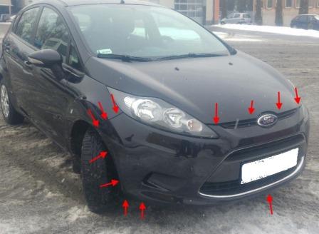 Befestigungsstellen eines Frontstoßfängers Ford Fiesta (2008-2013)