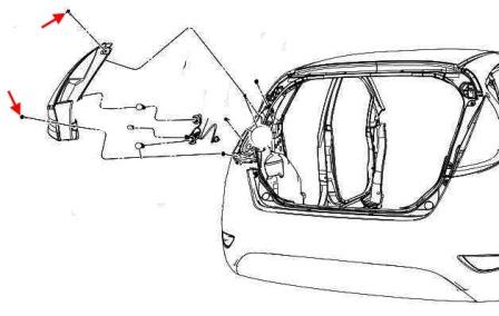 diagrama de montaje de la luz trasera Ford Fiesta (2008-2013)