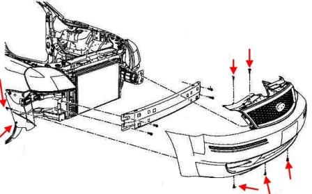 diagrama de montaje del parachoques delantero Ford Five Hundred
