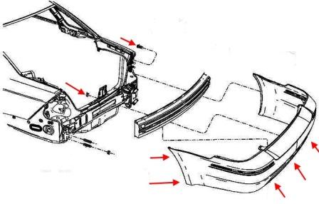 diagrama de montaje del parachoques trasero Ford Five Hundred