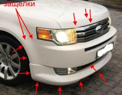 the attachment of the front bumper of the Ford Flex