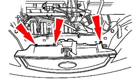 scheme of fastening of the radiator grille Ford Focus 1 (1998-2005)