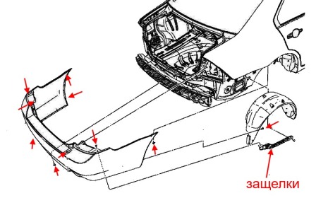 Esquema de montaje del parachoques trasero Ford Fusion (2002-2012) EE. UU.