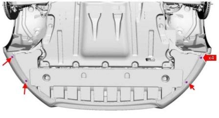 diagrama de montaje del parachoques delantero Ford Fusion (después de 2012)