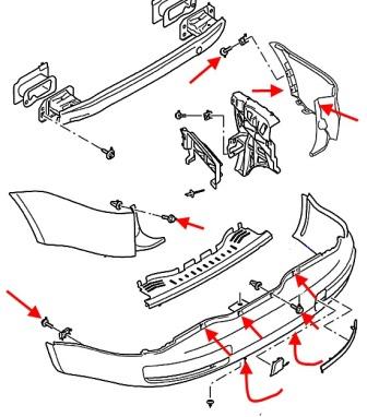 diagrama de montaje del parachoques trasero Ford Galaxy / S-Max (2006-2015)