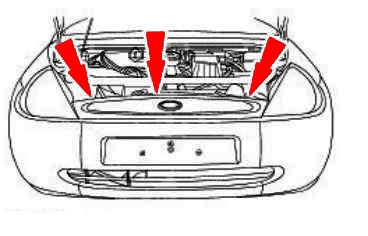схема крепления переднего бампера Ford Ka (1996-2008)