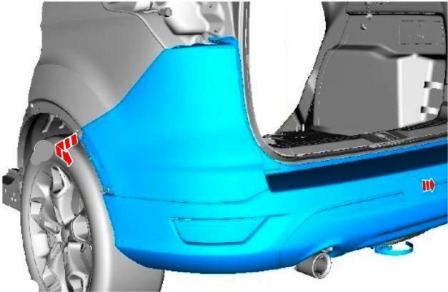 the scheme of fastening the rear bumper of the Ford Kuga
