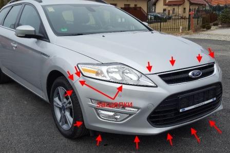 mounting locations for front bumper Ford Mondeo Mk4 (2007-2013)