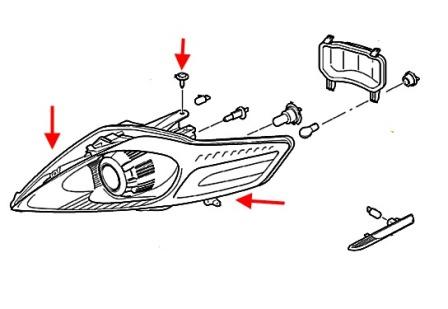 diagrama de montaje del faro Ford Mondeo Mk4 (2007-2013)