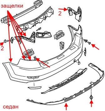 scheme of fastening of a back bumper Ford Mondeo Mk4 (2007-2013)