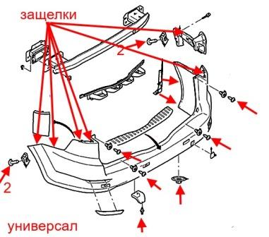 diagrama de montaje del parachoques trasero Ford Mondeo Mk4 (2007-2013)