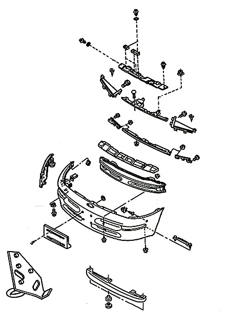 the scheme of mounting front bumper Ford Probe (1993 to 1998)