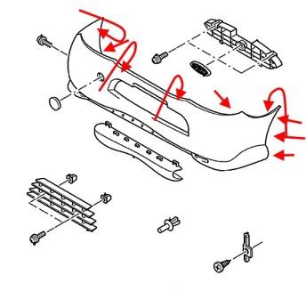 Diagrama de montaje del parachoques delantero del Ford Puma