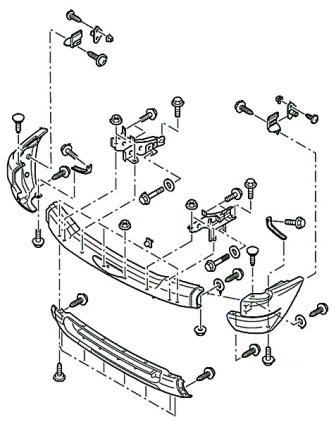 diagrama de montaje del parachoques delantero Ford Ranger (1998-2004)