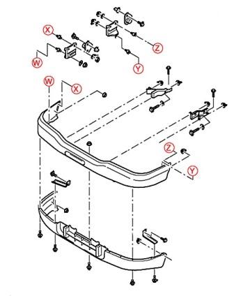 the scheme of mounting front bumper Ford Ranger (2004-2006)