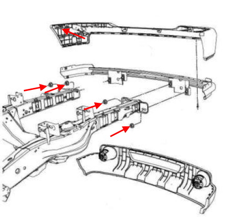 diagrama de montaje del parachoques delantero Ford Ranger (2007-2011)