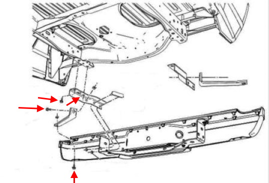 Schéma de montage du pare-chocs arrière Ford Ranger (2007-2011)