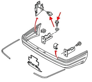 Ford Sierra parachoques trasero diagrama de montaje
