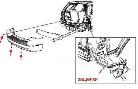 the scheme of fastening the rear bumper of the Ford Taurus (2007-2009)