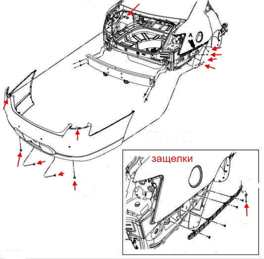 the scheme of fastening the rear bumper of the Ford Taurus (2010)