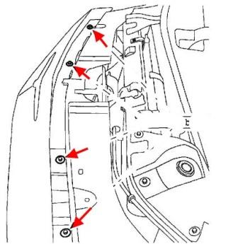 esquema de montaje del parachoques delantero Ford Thunderbird (2002-2005)
