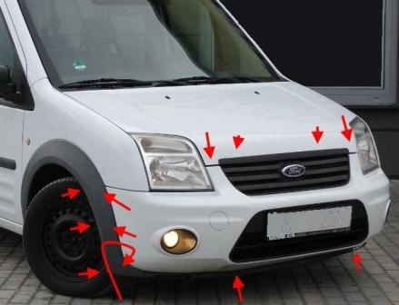 the attachment of the front bumper of the Ford Tourneo/Transit Connect (2002-2013)